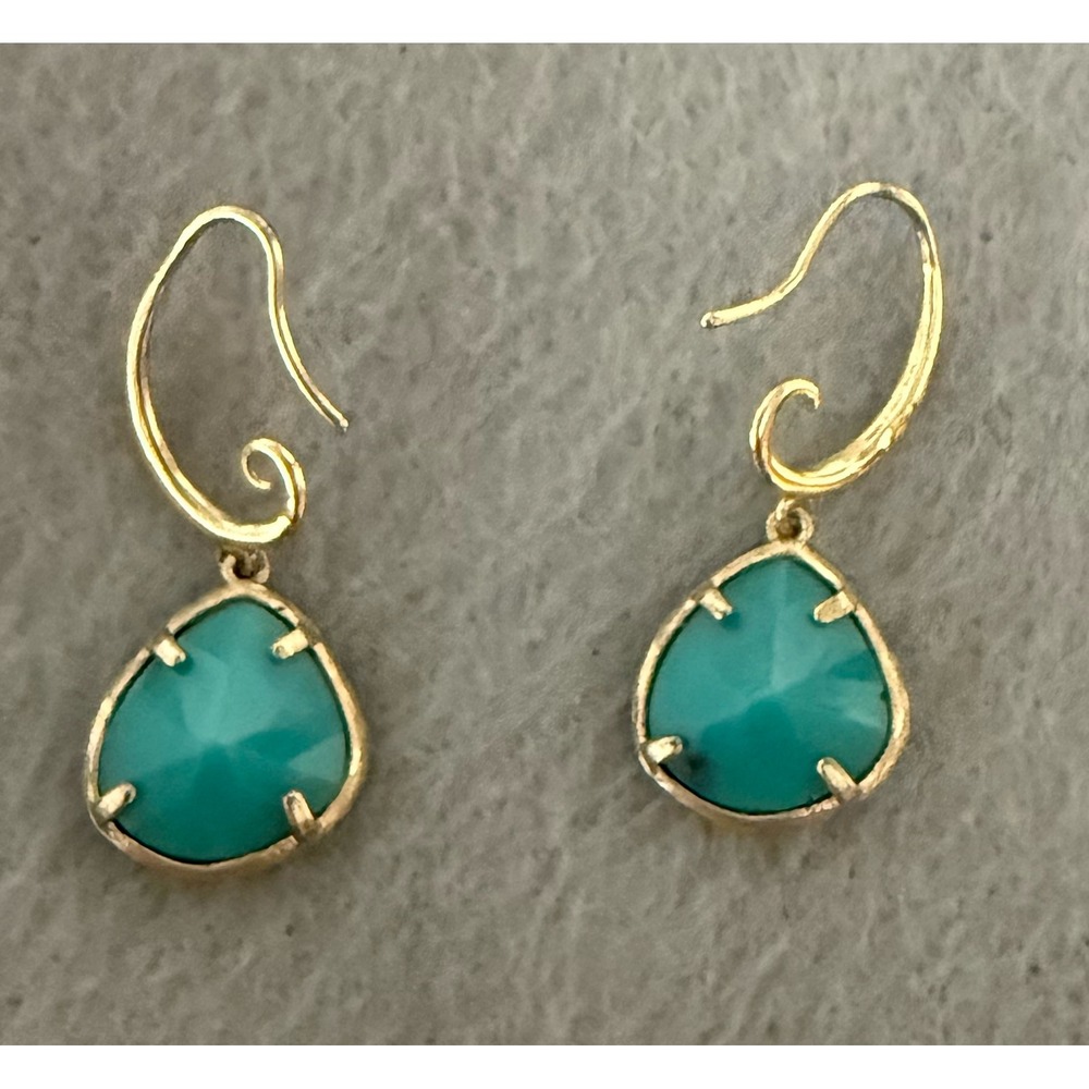 Teardrop Turquoise Earrings Gold Tone Dangle Drop Hook Boho Women's Jewelry
